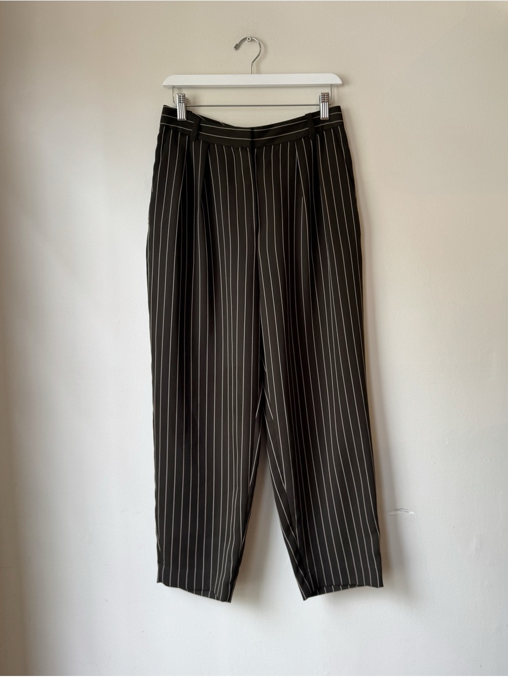 Aritzia Babaton Olive Pinstripe Modesto Pleated Trousers